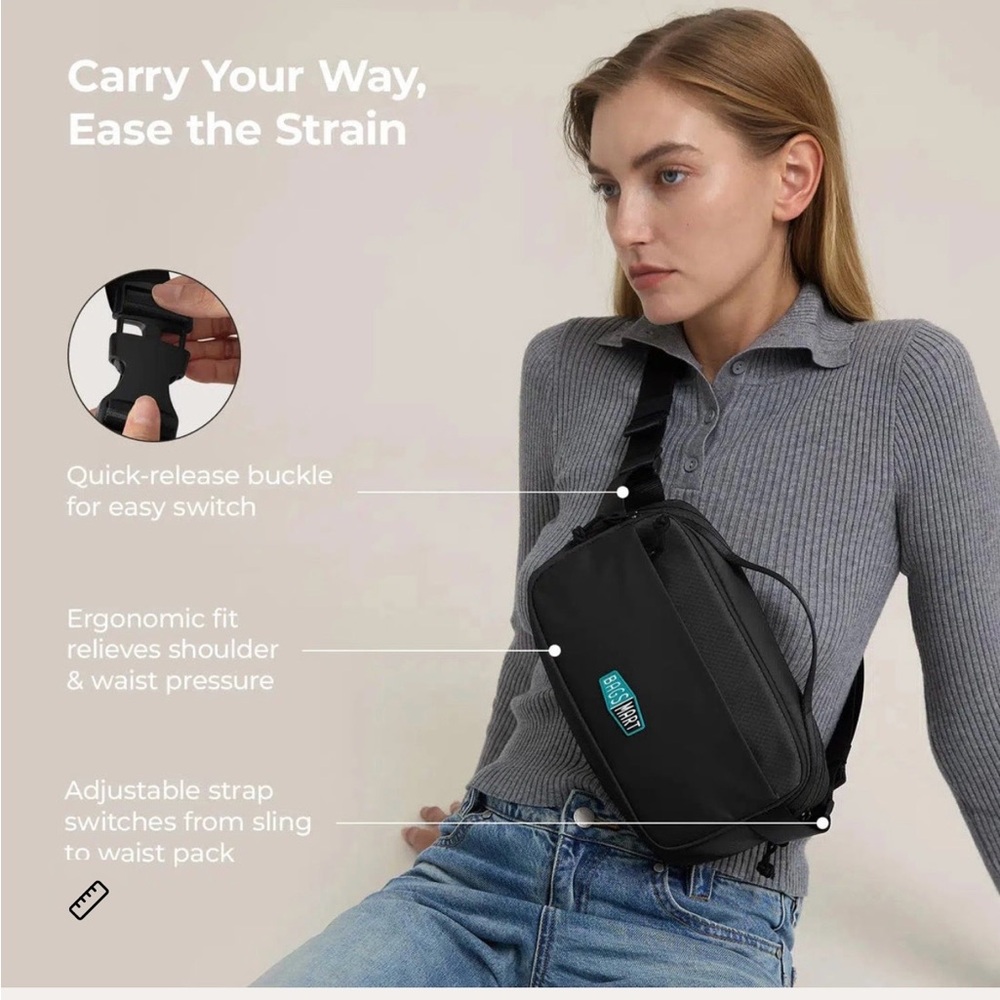 Black Crossbody Bag with Quick-Release Buckle
